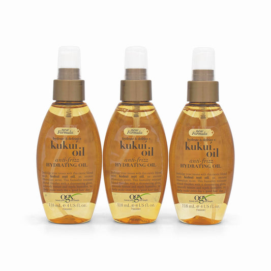 3 x OGX Kukui Oil Anti-Frizz Hydrating Oil 118ml - Imperfect Container