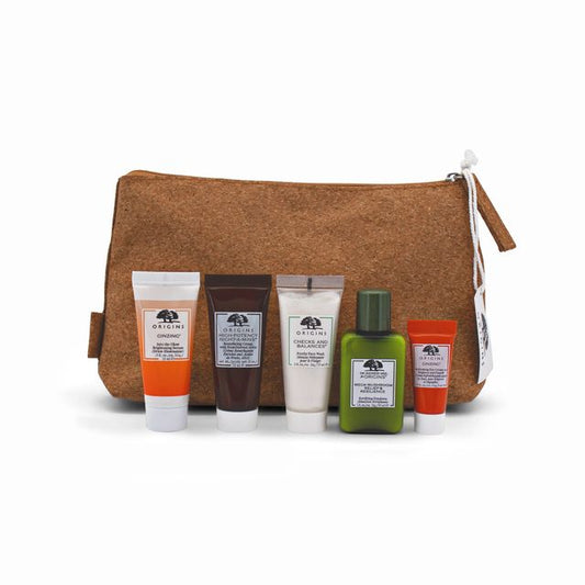 Origins 5 Piece Travel Skincare Set With Cork Bag - Imperfect Container